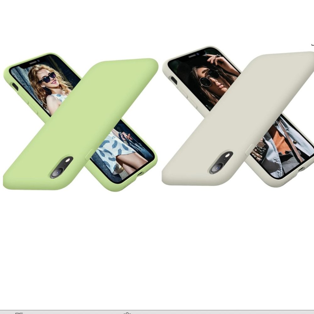 Set of Two Cordking iPhone XR Silicone Ultra Slim Cases Tea Green & Stone